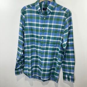 Vineyard Vines Plaid Green Blue Button‎ Down Long Sleeve Shirt Linen Blend XS